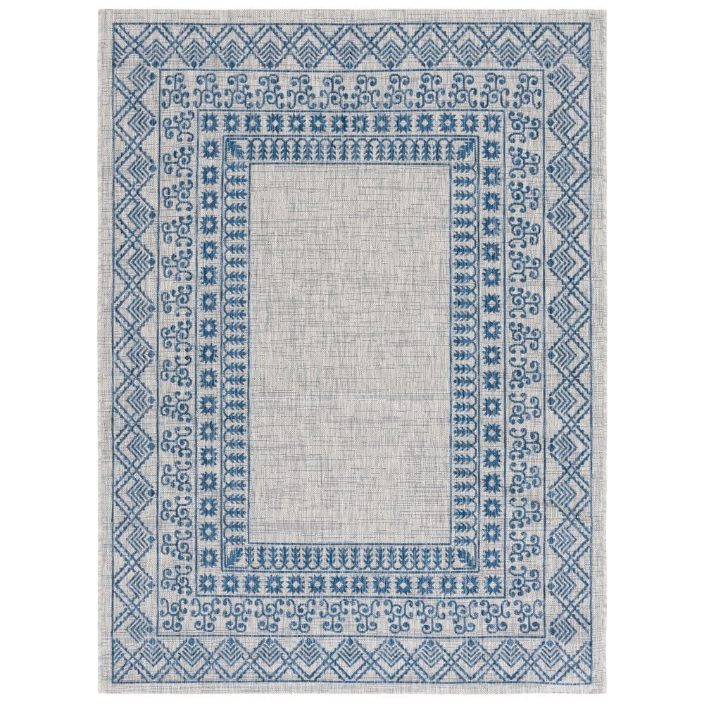 Courtyard Gray/Navy 5 ft. x 8 ft. Border Ornate Indoor/Outdoor Area Rug price history on PriceWatchPro