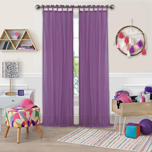 Elrene Purple Solid Tab Top Sheer Curtain - 50 in. W x 95 in. L