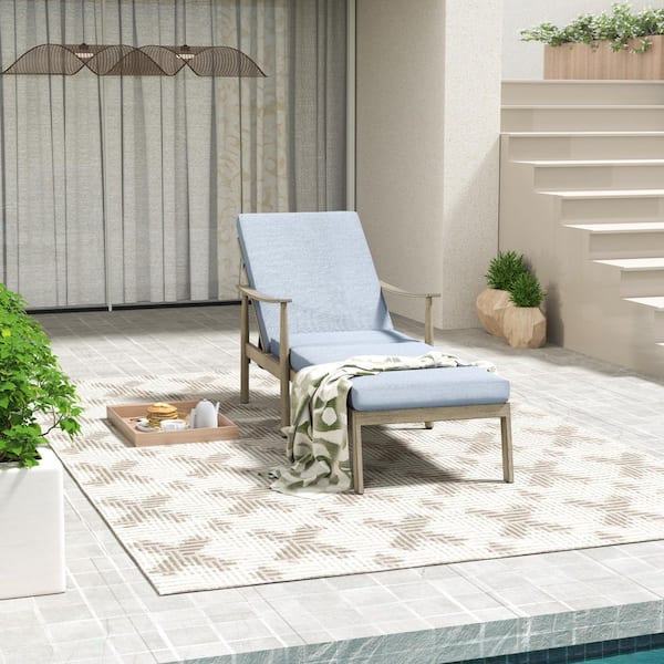 EGEIROSLIFE 1-Piece Aluminum Outdoor Patio Chaise Lounge with Webbing Chair Back and Blue Cushions