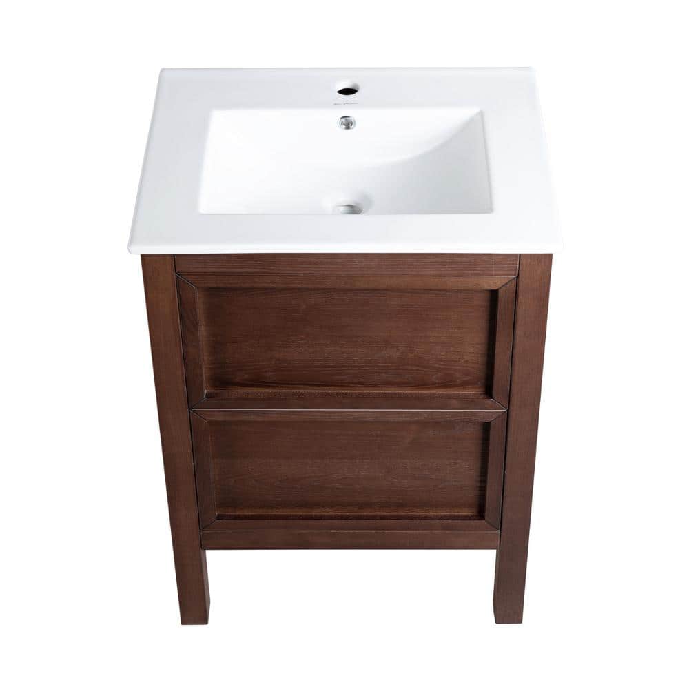 Nadar 24" Walnut Freestanding Bathroom Vanity with Ceramic Top