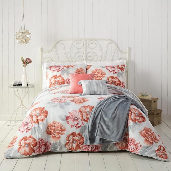 Jessica Simpson 6-Piece Orange Golden Peony Polyester King Comforter Set