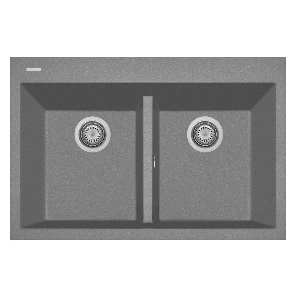 33" Silver Quartz Double Bowl Drop-In Kitchen Sink