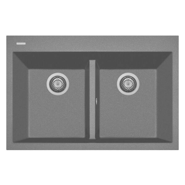 LaToscana ONE Series 33 in. DropIn Double Bowl Quartz Kitchen Sink in