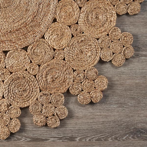 Snowflake Beige 4 ft. x 4 ft. Concentric Boutique Floral Round Organic Jute Area Rug