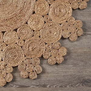 Snowflake Beige 4 ft. x 4 ft. Concentric Boutique Floral Round Organic Jute Area Rug