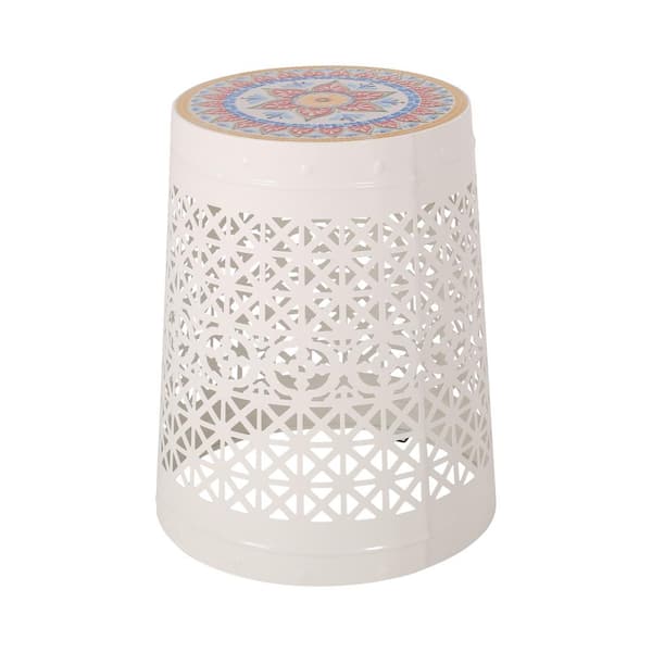 Sudzendf White Cylindrical Iron Outdoor Side Table 1-Piece