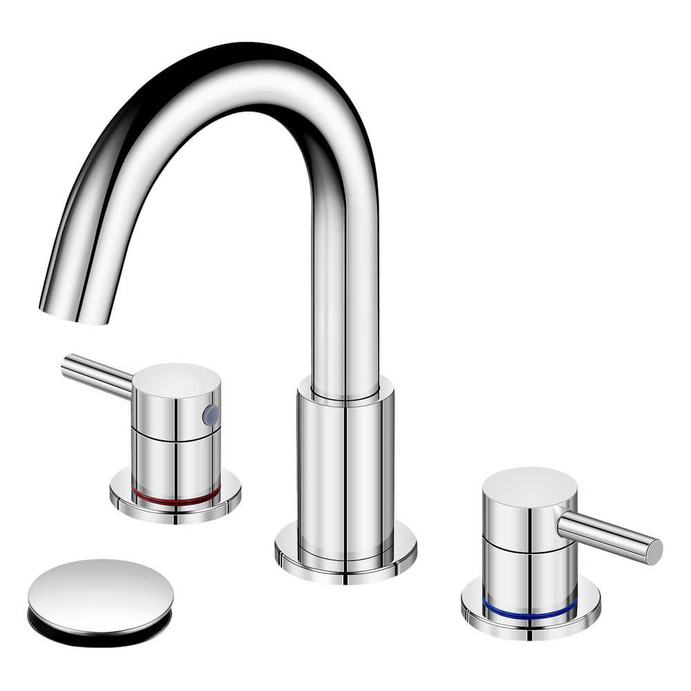8 in. Widespread Double Handle Bathroom Faucet 3 Hole Sink Faucet with Pop-Up Drain in Polished Chrome price history on PriceWatchPro