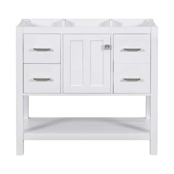 Aoibox 35.4 in. W x 17.8 in. D x 33 in. H Bath Vanity Cabinet without Top with USB in White