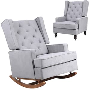 Light Gray Upholstered Mid Century Modern Rocker Oversized Wingback Rocking Armchair with Two Legs Option