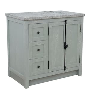 37 in.W x 22 in D. in x 36 in. H Bath Vanity in Gray Ash and Gray Granite Vanity Top with Right Side Oval Sink