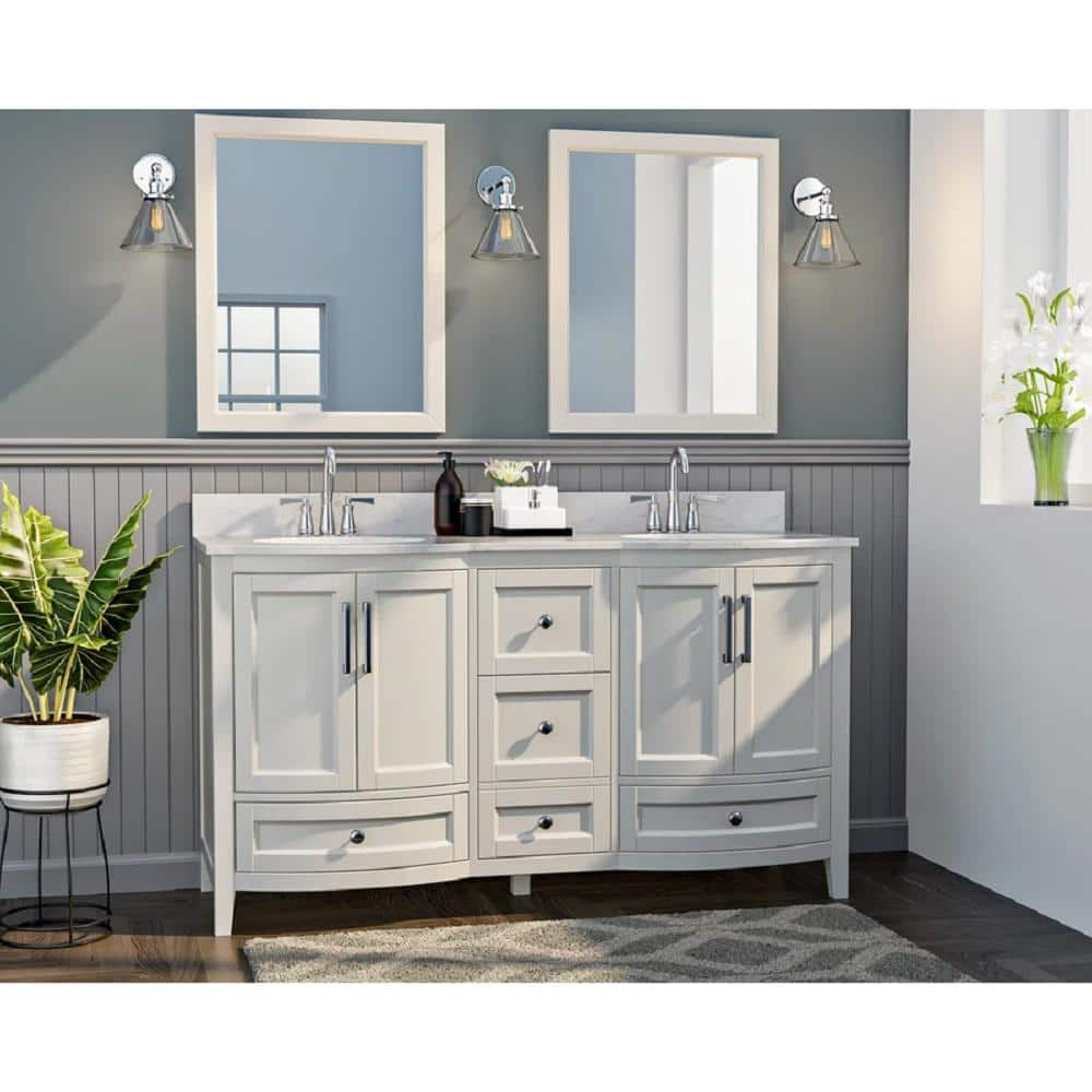 Runfine Harper 60 in. W x 22 in. D x 34 in. H Bath Vanity in white with ...