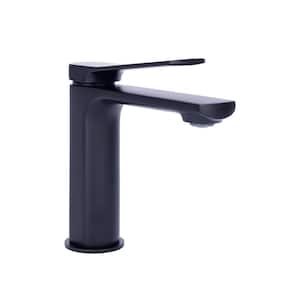 Euro Single-Handle Single Hole Bathroom Faucet with Long Supply Lines in Matte Black