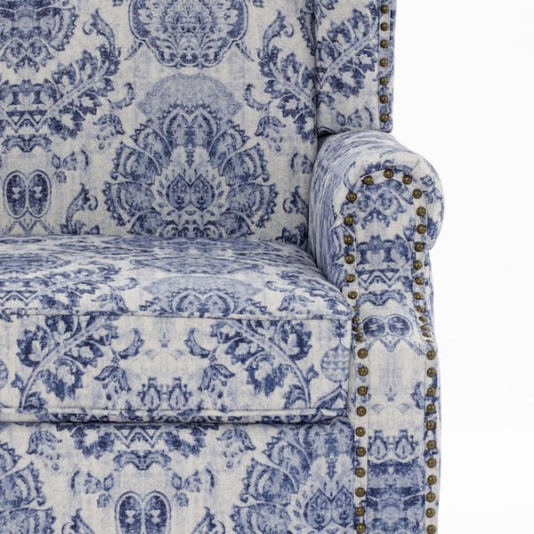 Uixe Retro Navy Blue Floral Pattern Linen Nailhead Trim