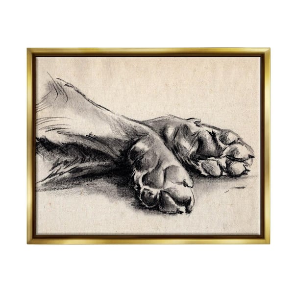Dog Paw Charcoal Design Minimal Tan Black by Jennifer Paxton Parker Floater Frame Animal Wall Art Print 25 in. x 31 in.