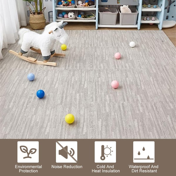 24 in. x 24 in. x 0.47 in. Light Wood Grain EVA Interlocking Foam Floor Mat for Exercise, Protect Flooring 4-Pack
