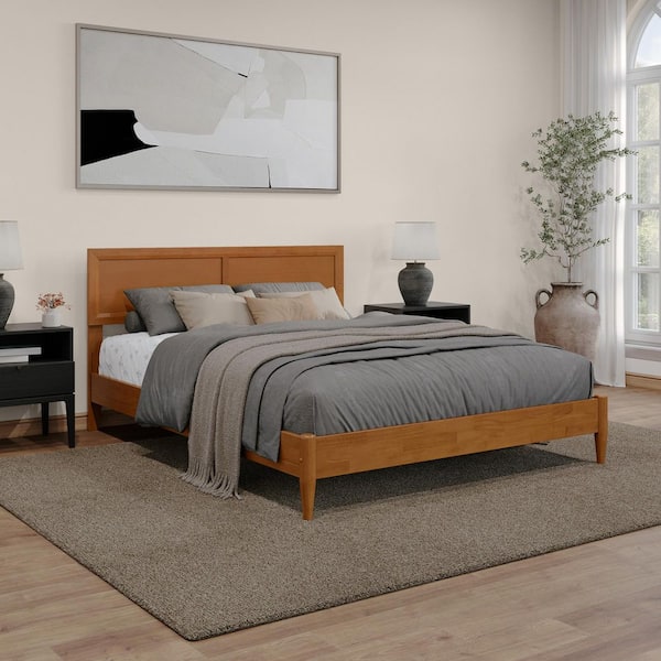 AFI Sophia Light Toffee Natural Bronze Solid Wood Frame Queen Low Profile Platform Bed