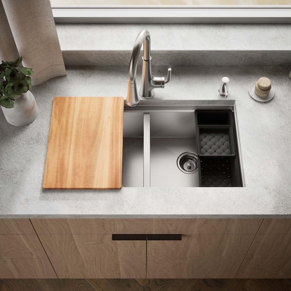 Lyric 33 in. Stainless Steel 18-Gauge Drop in/Undermount Workstation Double Bowl Kitchen Sink with Accessories