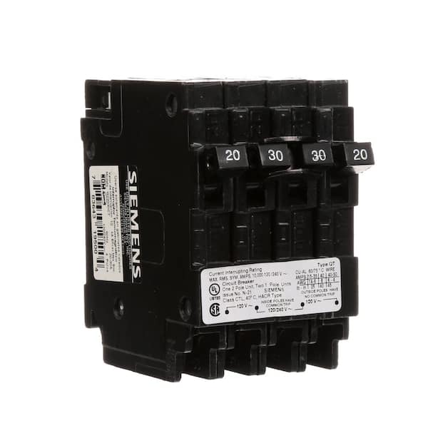 Triplex 2-Outer 20 Amp Single-Pole and 1-Inner 30 Amp Double-Pole Circuit Breaker Triplex 2-Outer 20 Amp Single-Pole and 1-Inner 30 Amp Double-Pole Circuit Breaker