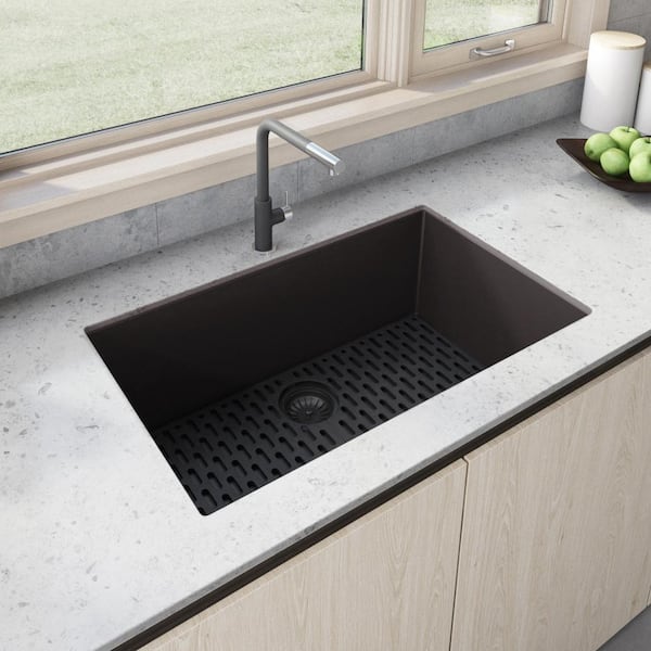 EpiGranite 32 in. Undermount Single Bowl Urban Workstation-Ready Kitchen Sink in Espresso Brown Granite Composite Quartz