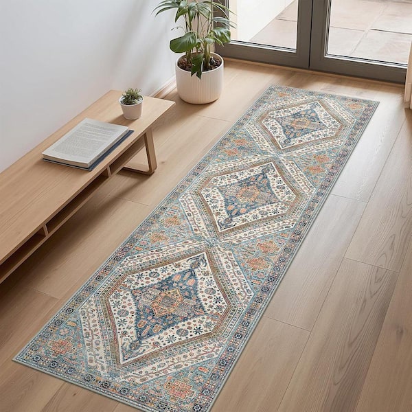 Soraya Medallion Blue/Orange 2 ft. x 7 ft. Living Room/Bedroom/Dining Room Area Rug