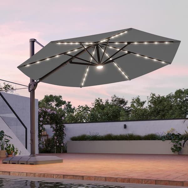 lit patio umbrella Best Choice Products 10ft 3-Tier Solar w/ 24 LED Lights, Tilt Adjustment, Easy Crank Enjoy the shade or night light this 10 solar Led cantilever outdoor patio umbrella provides SANLUCE 11 ft. LED Cantilever