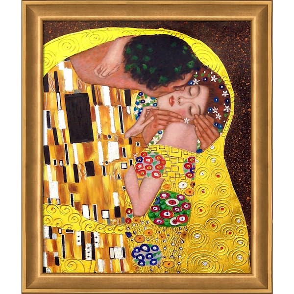 LA PASTICHE The Kiss (Luxury Line) by Gustav Klimt Muted Gold Glow Framed People Oil Painting Art Print 24 in. x 28 in.
