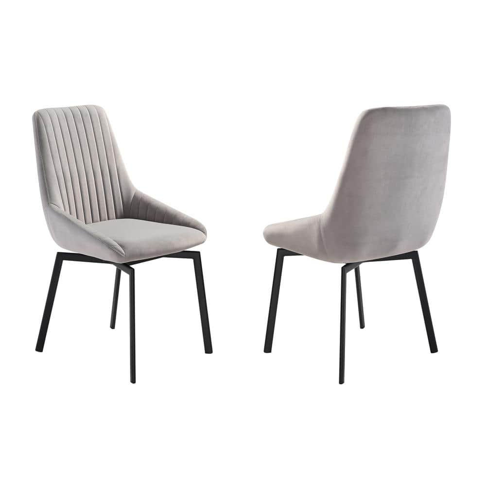 Gray Upholstered Swivel Parsons Side Chair with Metal Legs