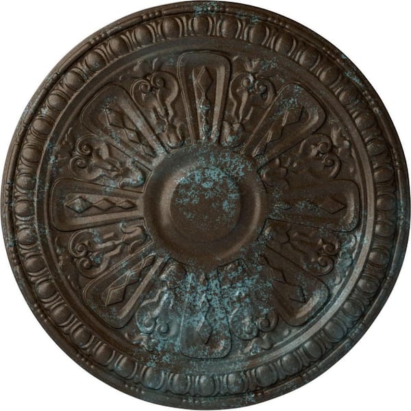 Ekena Millwork 18" x 1-1/4" Raymond Urethane Ceiling Medallion (Fits Canopies upto 5-3/8") Hand-Painted Bronze Blue Patina
