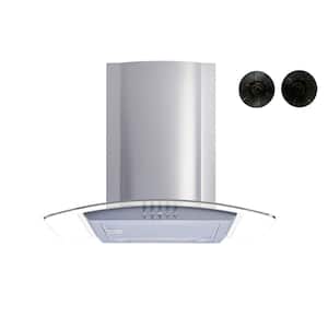 30 in. Convertible Glass Wall Mount Range Hood in Stainless Steel with Mesh and Charcoal Filters and Push Buttons