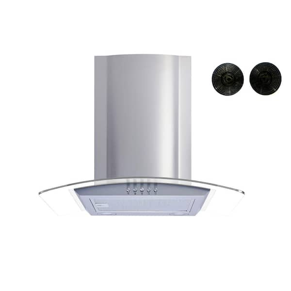 Winflo 30 in. Convertible Glass Wall Mount Range Hood in Stainless Steel with Mesh and Charcoal Filters and Push Buttons