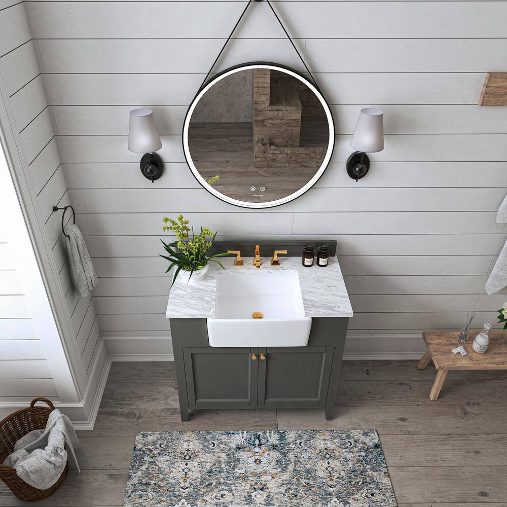 Adeline 36'' Sapphire Gray Wood Bathroom Vanity with Marble Top