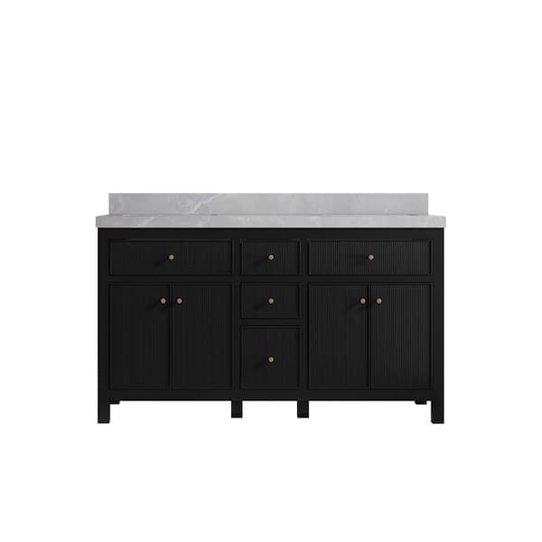 Willow Collections Sonoma 60 in. Double Sink Freestanding Black Bath Vanity with Pearl Gray Quartz Top Unassembled