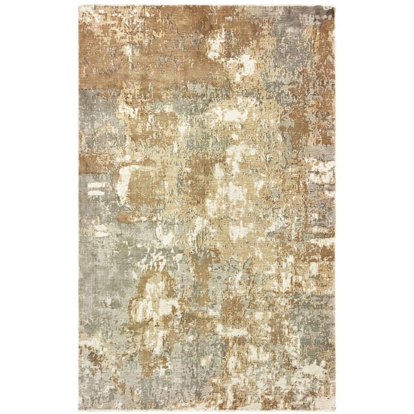 Formosa Gray/Brown 10 ft. x 14 ft. Distressed Abstract Hand-Loomed Viscose Indoor Area Rug
