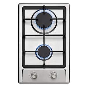 Sporet 12in. Gas Cooktop in Stainless Steel with 2 Burners including 10000 BTUs Power Burner and 6000 BTUs Simmer Burner