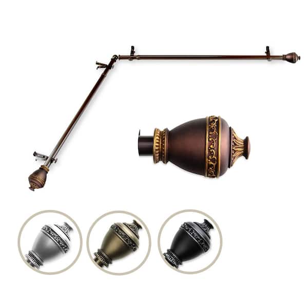 Rod Desyne 13/16" Dia Adjustable 66" to 120" Single Corner Window Curtain Rod in Cocoa with Amelie Finials