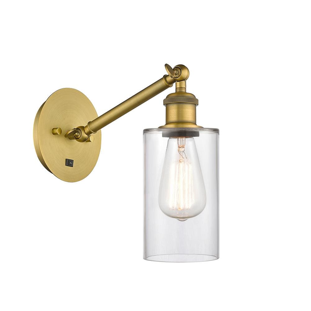 Clymer 1-Light Brushed Brass, Clear Wall Sconce with Clear Glass Shade price history on PriceWatchPro