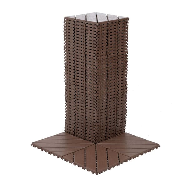FIROMO 12 in. x 12 in. Plastic Brown Pattern Interlocking Floor Outdoor Patio Deck All-Weather Tiles (44-Pack)