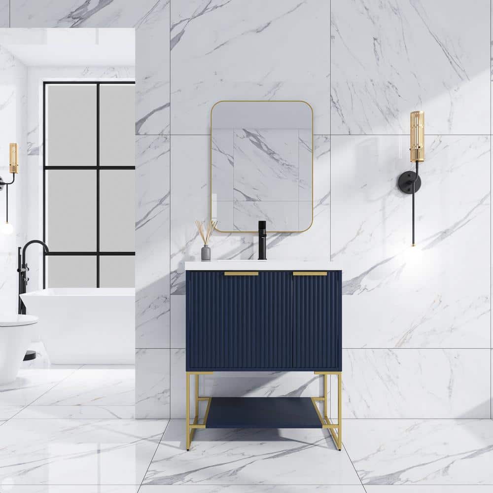 30 in. W x 18 in. D x 35 in. H Freestanding Single Sink Bath Vanity in Navy
