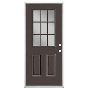 36 in. x 80 in. 9 Lite Left Hand Inswing Painted Steel Prehung Front Exterior Door No Brickmold