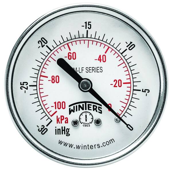 Winters Instruments PEM-LF Series 2.5 in. Lead-Free Brass Pressure Gauge with 1/4 in. NPT CBM and 0-30 in. VAC/kPa
