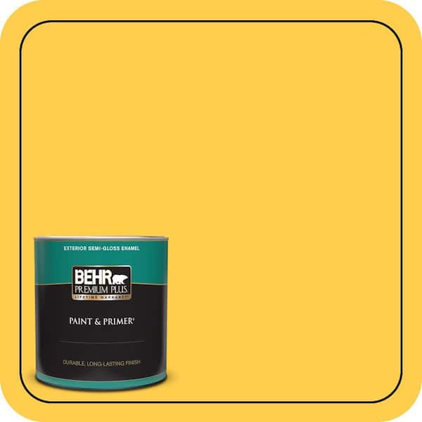 BEHR PREMIUM PLUS 1 qt. #340B-6 Pineapple Soda Semi-Gloss Enamel Exterior Paint & Primer