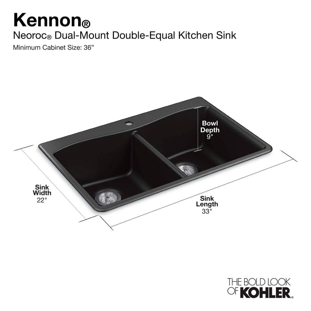 Kennon Matte Black 33" Double Basin Drop-In Kitchen Sink