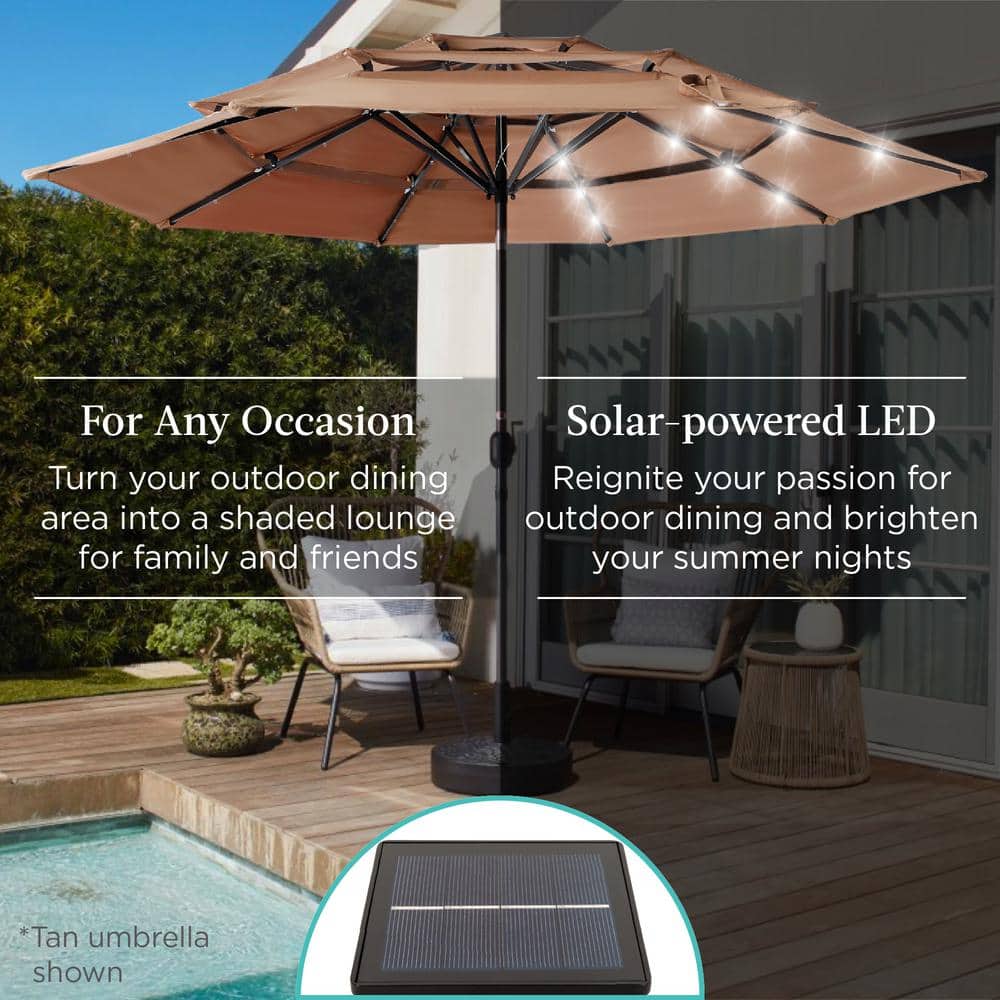 Navy 10ft 3-Tier Solar Patio Umbrella with LED Lights and Tilt Adjustment