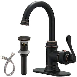 Single Hole Single-Handle Bathroom Faucet Swivel Spout with Pop Up Drain with Overflow in Oil Rubbed Bronze