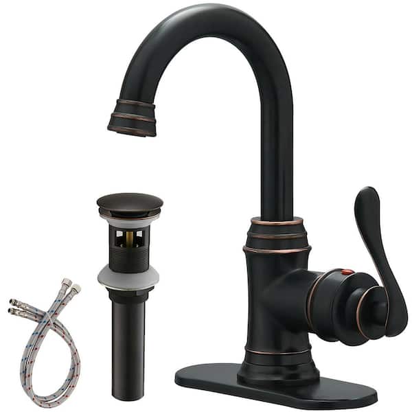 BWE Single Hole Single-Handle Bathroom Faucet Swivel Spout with Pop Up Drain with Overflow in Oil Rubbed Bronze