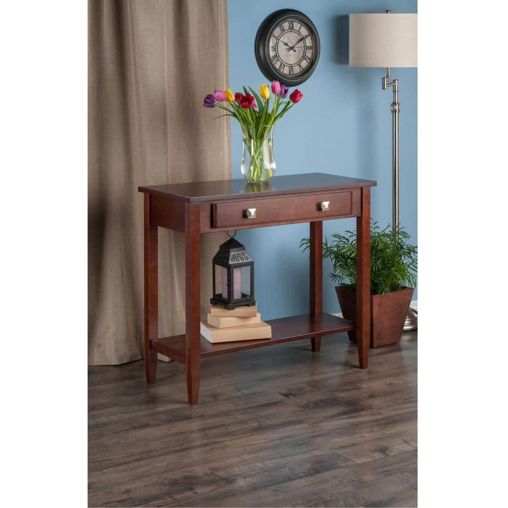 Winsome Richmond Mid-Century Modern Walnut Wood Console Table with Storage
