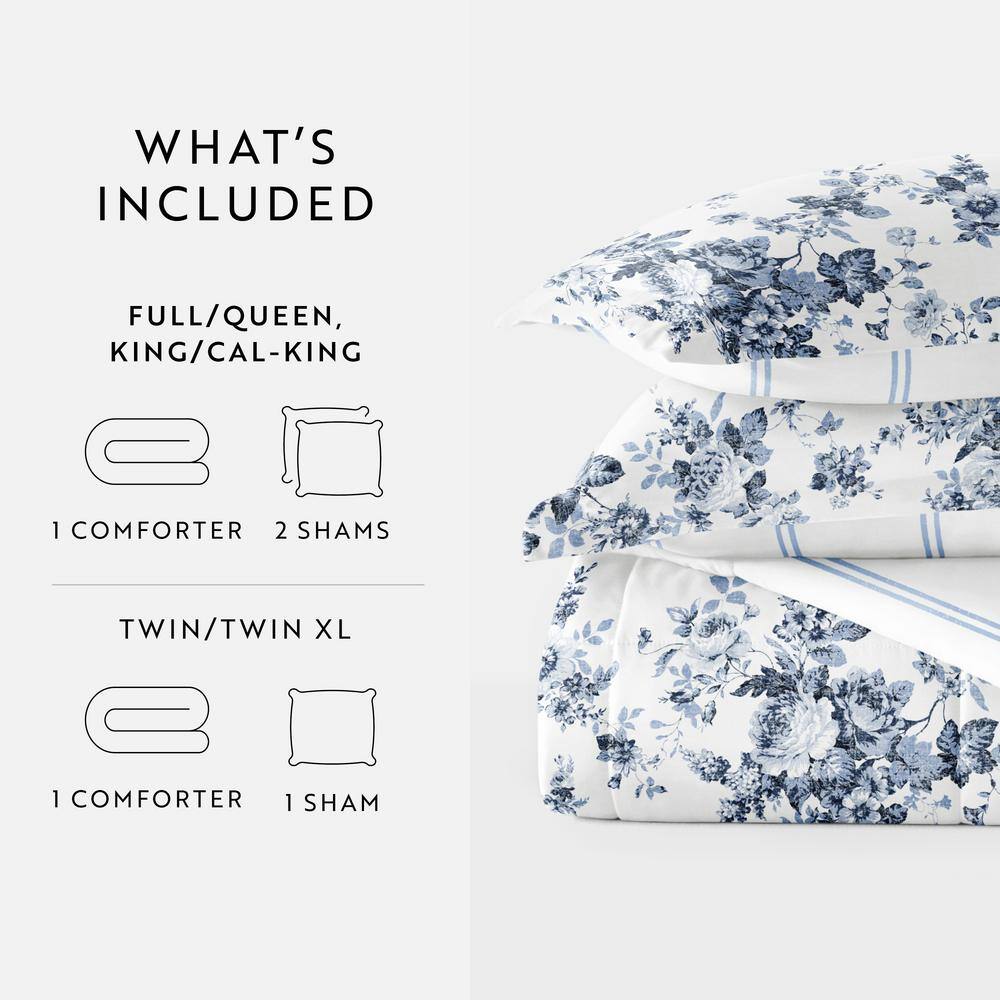 Blue Floral Reversible Down Alternative Comforter Set, Full