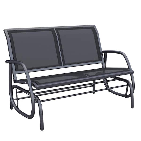 1-Piece 47.25 in. W x 27.5 in. D x 33.5 in. H Gray Metal Outdoor Bench, Outsunny 2-Person Outdoor Glider Bench for Lawn