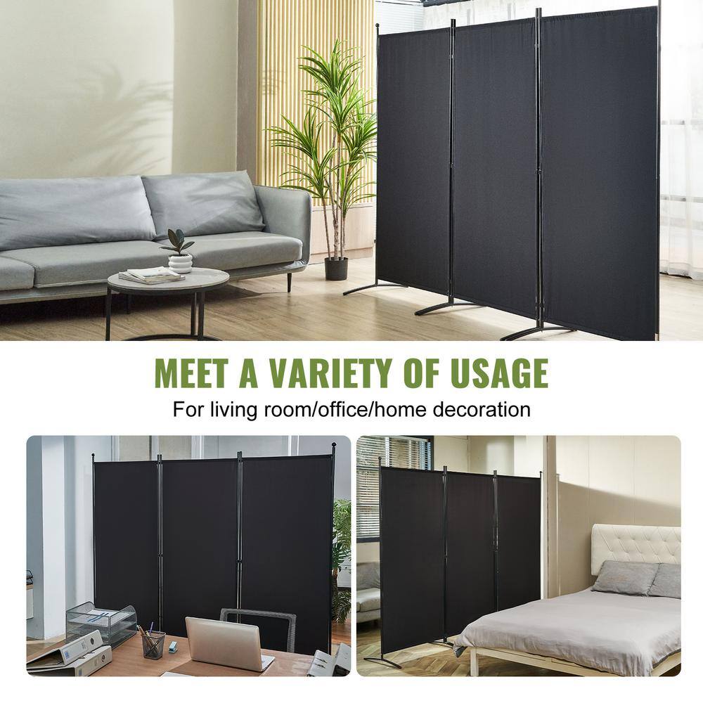 Black 6.1 ft Foldable Fabric 3-Panel Room Divider