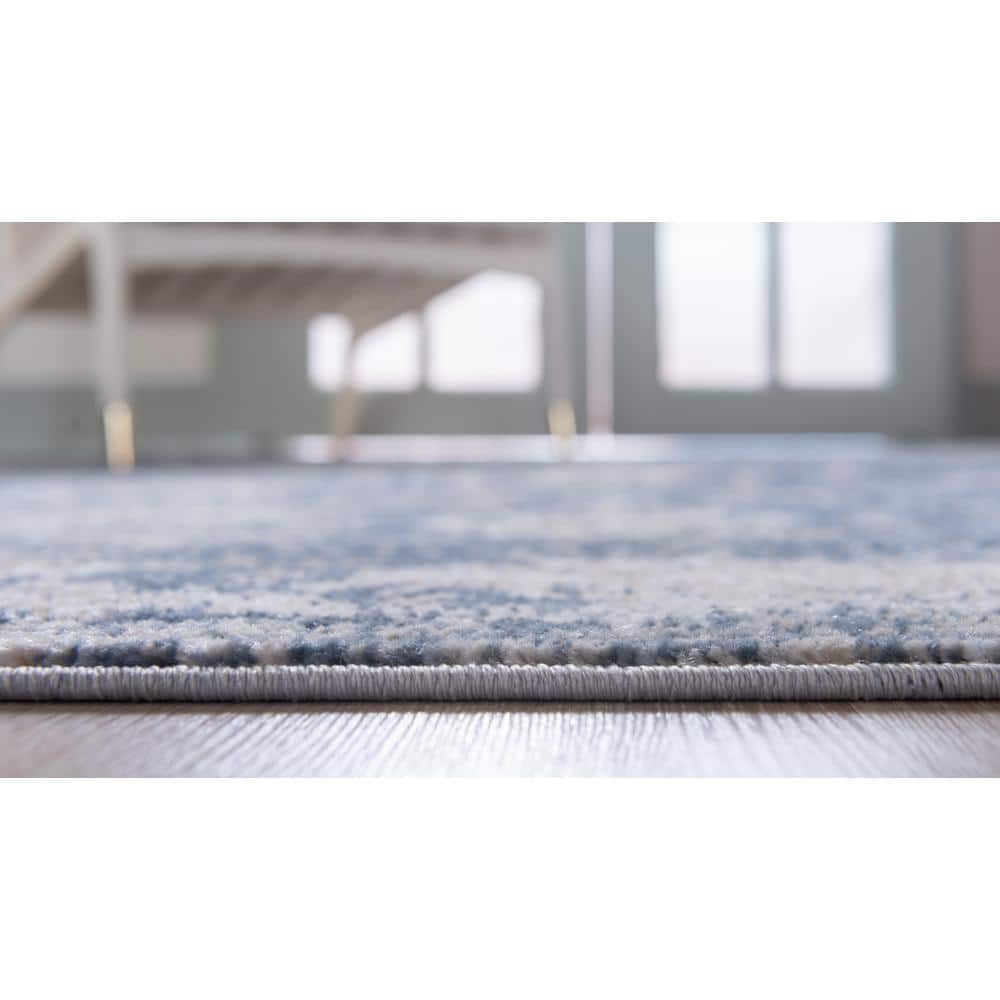 Portland Blue and Beige Round Geometric Synthetic Rug